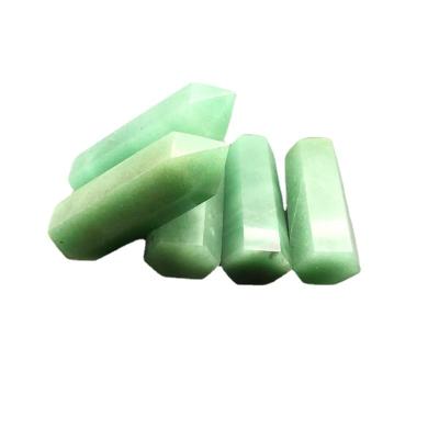 China Europe Natural Green Crystal Simple Acute Hexagonal Prism Column Raw Stone Handwork for sale