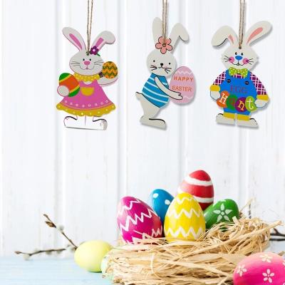 China Europe Easter Decoration Egg Wooden Rabbit Pendant Twist Diy Easter Cartoon Home Party Pendant Decorations for sale