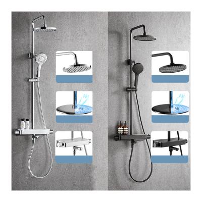 China With Sliding Bar Rainfall Head Rain System Bathroom Brass Shower Head Set Thermostatic Shower Mixer for sale