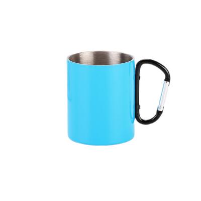 China Wholesale 220ml Carabiner Viable Wall Stainless Steel Coffee Mug Double Camping Tumblers With Carabiner Mug for sale