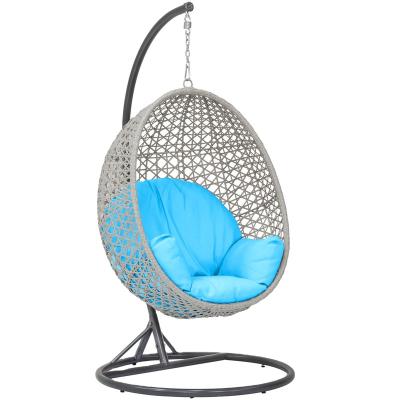 China 2022 Contemporary Factory Wholesale High Quality Outdoor Leisure Swing Patio Furniture Egg Chair Rattan Wicker Chair with Cushion and Pole for sale