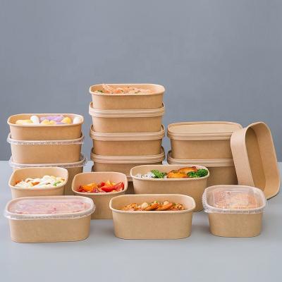 China Disposable Heavy Duty Disposable Food Container Rectangular Paper Bowls with Lids for Restaurant Catering for sale