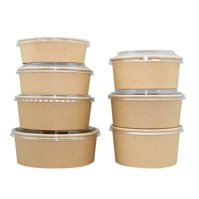 China Disposable Large Paper Bowls Disposable Kraft Salad Container with Plastic Lid To Go Take Away Single Use Food Container for Restaurant for sale