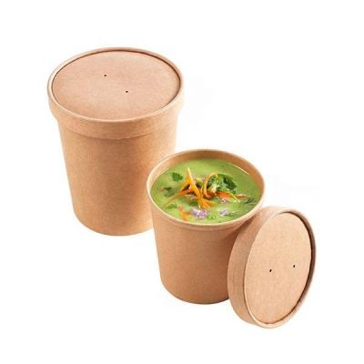 China Disposable Factory Direct LOW MOQ Disposable Heavy Duty Kraft Paper Soup Cup with Lid Biodegradable Eco Take Out Food Containers for sale