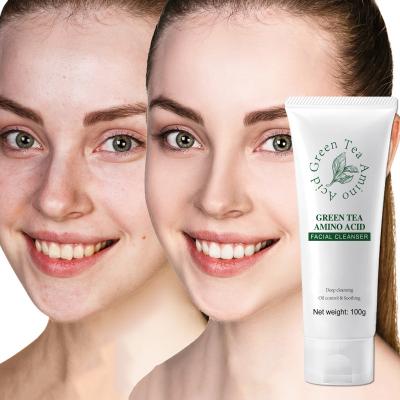 China Acne Treatment Cosmetics Beauty Green Tea Amino Acid Cleansing Vera Soft Wash Aloe Foam Facial Cleanser for sale