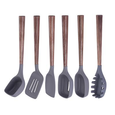 China Kitchen Baking Tools 6 In1 Kitchen Accessories Cooking Tools Silicone Kitchenware Kitchen Utensil Set With Wooden Handle for sale