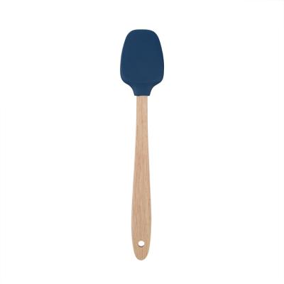 China Kitchen Baking Tools Spoonula Silicone Spatula Tool Scraper Butter Cake Cream Baking Mixer With Wooden Handle for sale