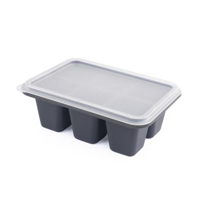 China Viable Factory Silicone Ice Cube Tray High Quality 6 Grid Non-Stick Ice Cube Mold With Lid for sale