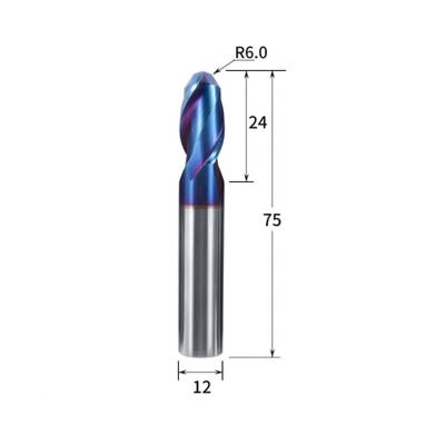 China End Mills Safety Milling Carbide CNC Inserts R6.0*12*24*75mm 65HRC 2Flutes for sale