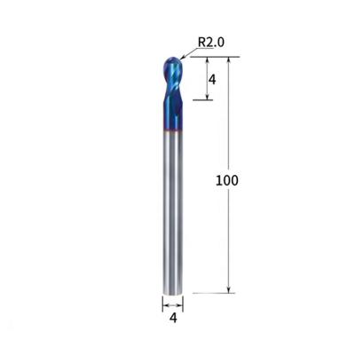 China Carbide Cutting Tools R2.0*4*4*100mm 65HRC 2 Flutes Safety Milling Inserts for sale