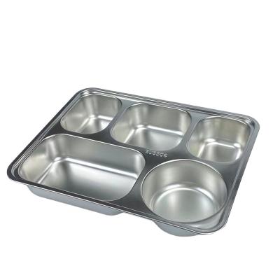 China Sustainable 304 Stainless Steel Dinner Plate Stainless Steel Tray 5 Compartments With Lid for sale