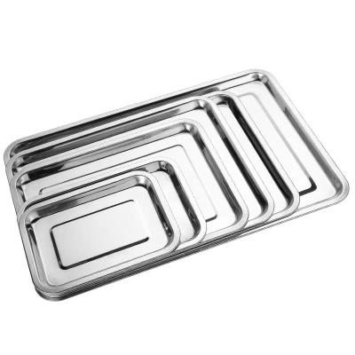 China Sustainable Food Grade 304 Stainless Steel School Lunch Tray Dinner Plate Fast Food Serving Tray for sale