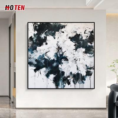 China Handmade Black and White Abstract Flower Wall Painting Decorative Painting for sale