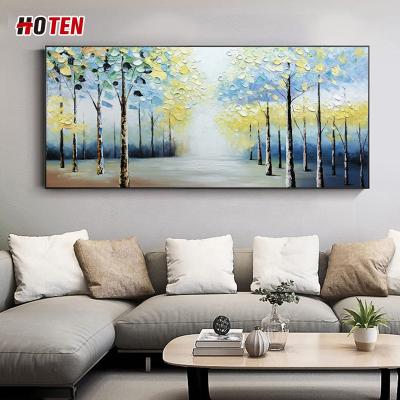 China Handmade Abstract Romantic Artist Simple Design Colorful Palette Knife Tree Forest Landscape Oil Painting For Home for sale