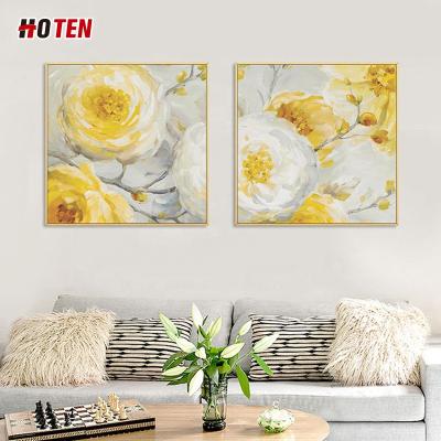 China Hand-painted Modern Oil Painting Two-part Flower Daisy Decorative Painting for sale