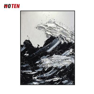 China Pure Hand Painted Modern Abstract Oil Painting Black And White Modern Minimalist Seascape Decorative Spray Painting for sale