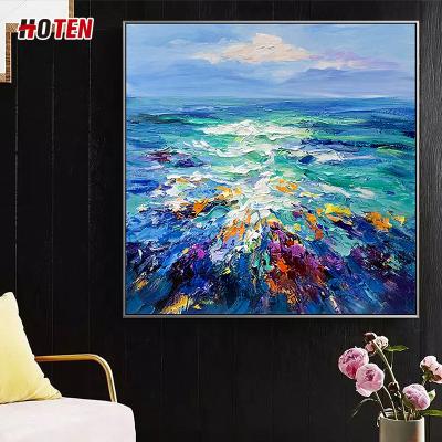 China Original Hand Painted Modern Abstract Living Room Decorative Painting Sea Wave Abstract Oil Painting Custom for sale