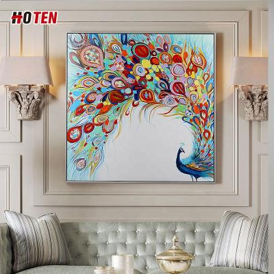 China Modern Handmade 3d Peacock Hand Drawn Oil Painting On Canvas Xiamen for sale