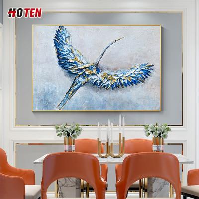 China Modern Hand-painted Animal Painting Decoration Bird Home Oil Painting Crane Hanging Painting Bedroom Decor for sale