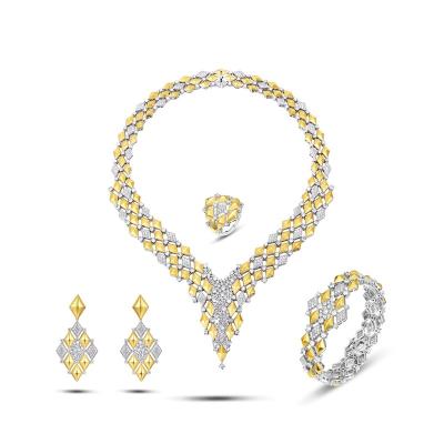 China Newest CLASSIC Luxury Heavy Sparkling EXITOSO Zircon Dinner Jewelry Set Drop Shiny Cubic Earrings Necklace Bridal Jewelry Set for sale