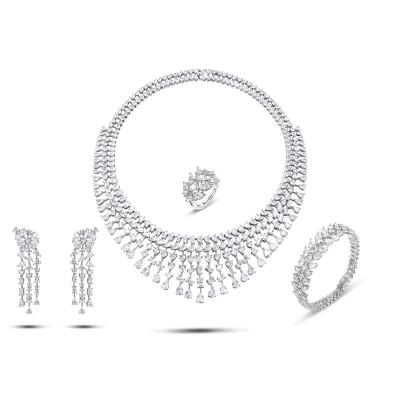 China New EXITOSO Fashion CLASSIC Luxury Exclusive Sets For Women Wedding Bridal Cubic Zirconia Dubai Sparkle Jewelry Set for sale