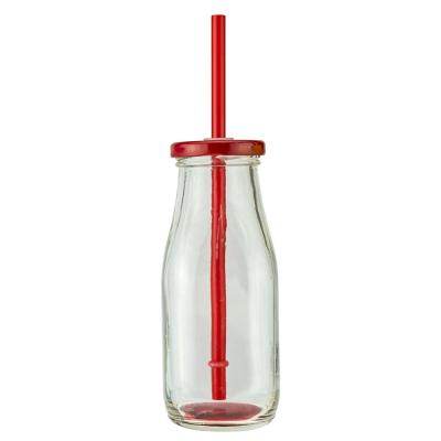 China 10oz Glass Milk Drinking Bottle Eco - Friendly With Metal Cap And Straw Wholesale for sale