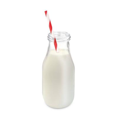 China 330ml Eco-Friendly Glass Milk Bottle With Reusable Metal Juice Bottle Glass Lids And Straws for sale