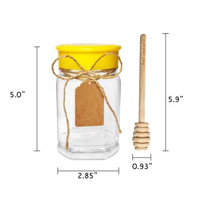 China Eco-friendly 350ml 650ml square bee honey glass jar with lid plastic food jar with spoon for sale