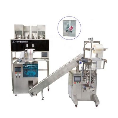 China Automatic Food Triangle Bag Milk Tea Coffee Inner Outer Packing Machine With Line And Label for sale