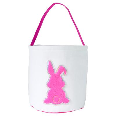 China Diy Opens Custom HTV Heat Transfer Vinyl Sublimation Customize Easter Basket Blank Bucket Polyester Rabbit Bags Decoration Crafts for sale