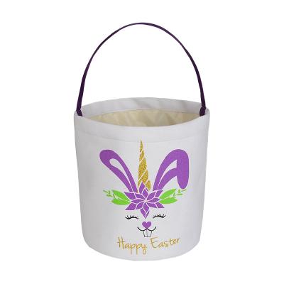 China Diy Opens Custom HTV Heat Transfer Vinyl Sublimation Customize Easter Basket Blank Bucket Polyester Rabbit Bags Decoration Crafts for sale