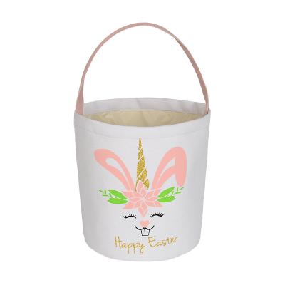 China Diy Opens Custom HTV Heat Transfer Vinyl Sublimation Customize Easter Basket Blank Bucket Polyester Rabbit Bags Decoration Crafts for sale