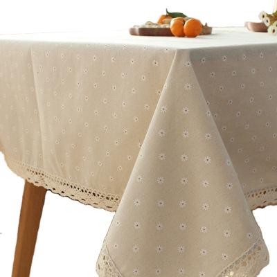 China Daisy Pattern Rolled Edges Square Non-Slip Floral Cotton and Rural Style Linen Garden Dining Cover Table Cloth for sale