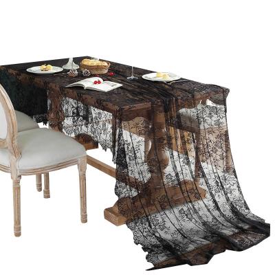 China Custom Made European Black Nylon Bohemian Nylon Christmas Table Cloths Oilproof Jacquard Lace Rectangle Banquet Wedding Party Spandex Tablecloth for sale