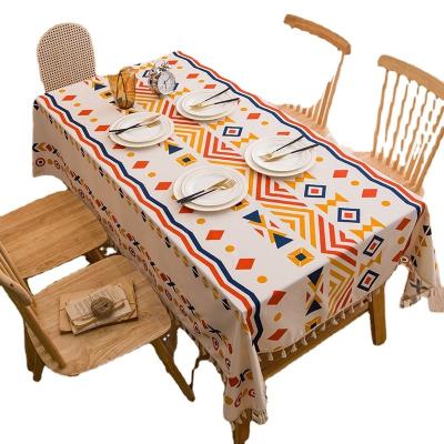 China Chic Cotton Linen Waterproof Washless Print Oilproof Boho Print Waterproof Washless Tablecloth Rectangle Tablecloth Living Room Bedroom Hotel Banquet Geometric Table Cover for sale