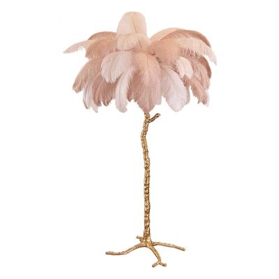 China Contemporary Modern Luxury Living Room Hotel Lobby Copper Feather LED Floor Lamp for sale