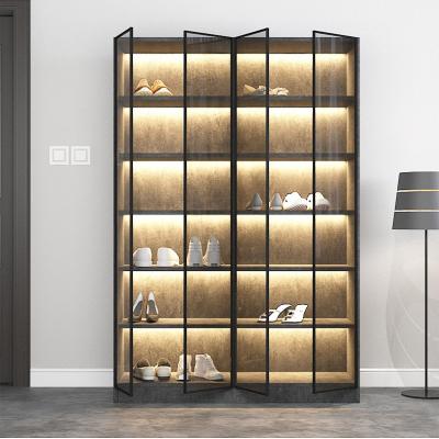 China Durable Luxury Modern High Quality Shoe Storage Rack Solid Wood Shoe Cabinet With Glass Door for sale