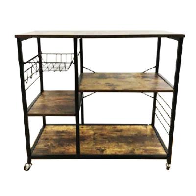 China Morden Style Luxury Retro Microwave Portable Storage Kitchen Shelf With Wire Basket for sale