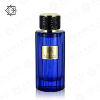 China Personal Care OEM ODM China Manufacture Blue Glass Empty Perfume Bottle With Plastic Black Cap for sale