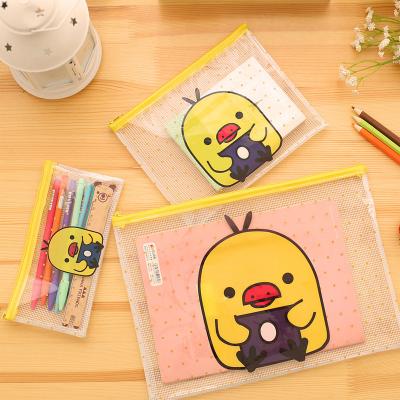 China Creative cute cartoon mesh folder pencil bag transparent stationery bag storage bag for sale