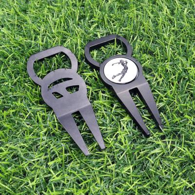 China Golf Sports Custom Empty Ball Marker Logo Set and Gift Metal Bottle Opener Golf Divot Repair Tool Zinc Alloy with 25mm Marker for sale