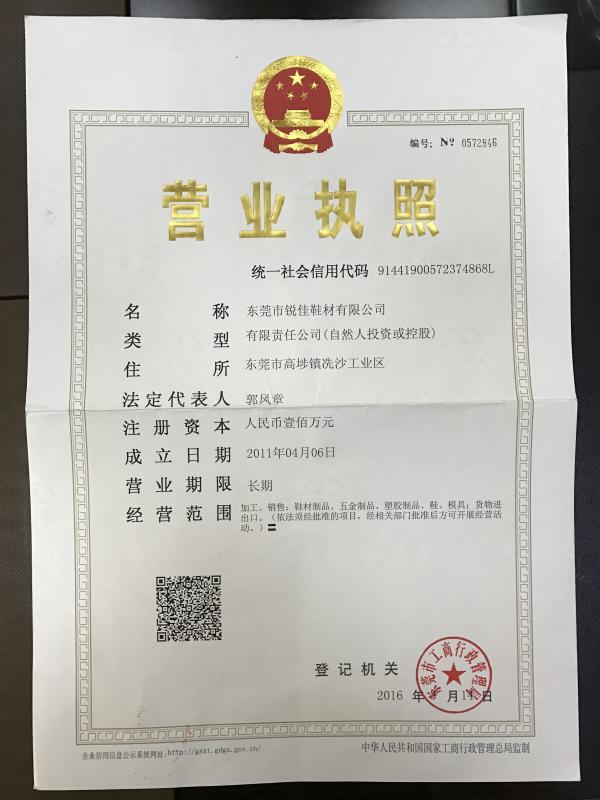 Business license - Duangdong Rui Jia Plastic Product Co.,Ltd