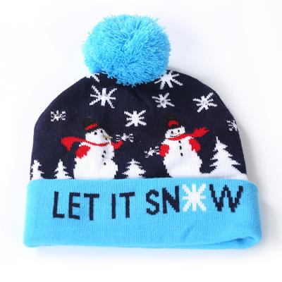 China Fashionable Wholesale Light Christmas Knit Beanie Led Lighting Christmas Cap Hat for sale