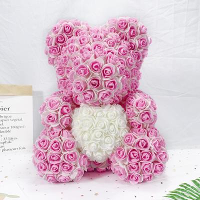 China 2022 New Double Colors Flower Bears 40CM Rose Teddy Bears With Heart Artificial Flower 2022 For Valentine's Day Wedding Gifts for sale