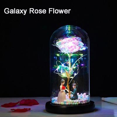 China Dropshipping Glass Galaxy Rose Flashing Flowers In Flask Glass Dome For Valentine's Day Birthday Gifts Wedding Decoration for sale