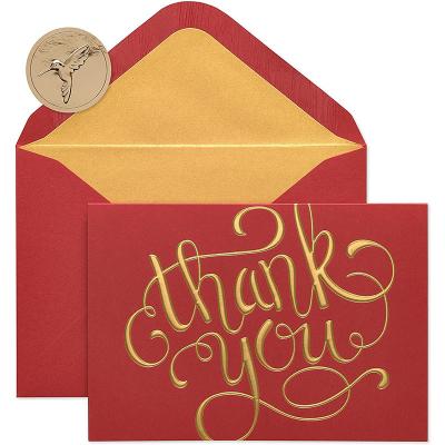 China Europe Personalized Gold Foil Holographic Embossing Greeting Thank You Cards Custom With Logo for sale