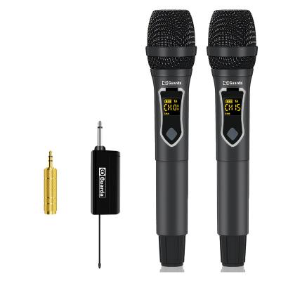 China USB Rechargeable Microphone Receiver for KTV Amplifier UHF Dual Handheld Dynamic Wireless Microphone for sale