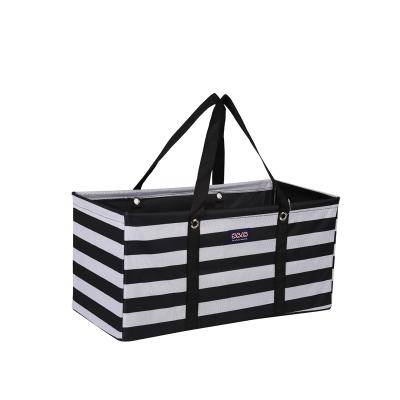 China Durable 2021 Black Stripes Canvas Fashion Wireframe Big Rugby Folding Utility Tote for sale