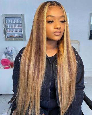 China 28 CUTE 30inch #4/27 Straight Highlight Colored Straight Lace Front Human Hair Wigs Bone Wigs 13x4 Ombre Hair Wigs For Black Women for sale