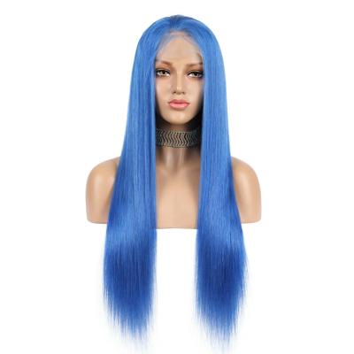 China Sky Blue Straight Colored Long Brazilian Straight Hair Wig For Women Color Hair 100% Lace Front Wigs For Black Women for sale